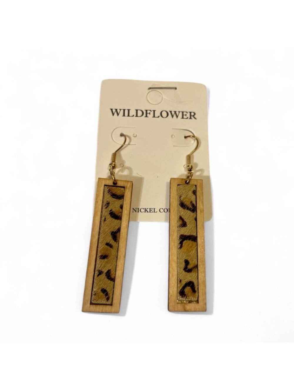 CLOSET CLEAR OUT! Wildflower Cheetah Print Wood Rectangle Dangle Earrings NWT
